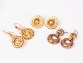 A pair of Victorian yellow metal earrings,