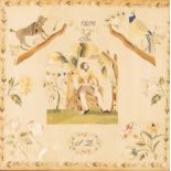 A Spanish silk embroidery, dated 1850 and initialled 'JL',
