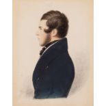 English School, 19th Century/Portrait Miniature of a Young Man in Profile/half-length,