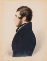 English School, 19th Century/Portrait Miniature of a Young Man in Profile/half-length,