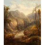 Sidney Edward Paget (1860-1908)/Mountainous Landscape/with stream and figures to the
