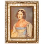 After Josef Karl Stieler (1781-1858)/Portrait Miniature of Helene Sedlmayr/half-length/bears