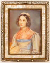 After Josef Karl Stieler (1781-1858)/Portrait Miniature of Helene Sedlmayr/half-length/bears