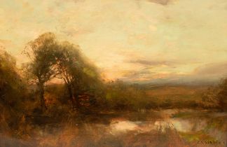 John Arthur Dees (1875/76-1959)/Sunset Landscape/with stream and trees to the foreground/signed and