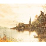 Wilde-Latham/River Scene with Church/oil on canvas,