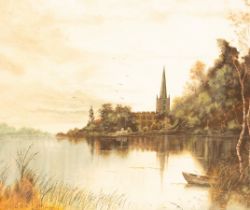 Wilde-Latham/River Scene with Church/oil on canvas,