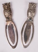 Two silver owl book marks, both marked 925 and one dated 2000, approximately 17.