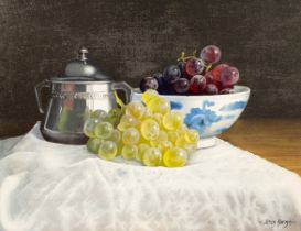 Peter Kotka (born 1951)/Still Life/silver and grapes with Chinese bowl/signed lower right/oil on