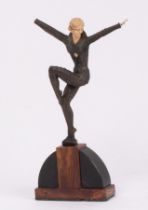 After Chiparus Art Deco figure of a female dancer on arched base, signed to base,