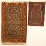 An Indian millefleur rug, 20th Century, 202cm x 124cm and a Belouch prayer rug, North East Persia,