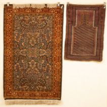 An Indian millefleur rug, 20th Century, 202cm x 124cm and a Belouch prayer rug, North East Persia,