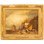 Dutch School, 19th Century/Fisher Folk/on a shore with buildings/oil on panel,