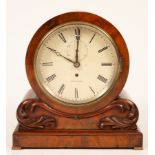 A mahogany mantel timepiece of drumhead form, the 8 inch white painted dial signed R McAdam,