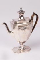A George III silver coffee pot, John Robins, London 1795, of vase shape with incurved corners,
