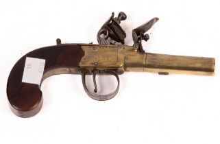 A Queen Anne flintlock pistol, by H Nock, with turn off barrel,