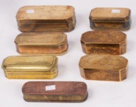 Seven Dutch brass tinder boxes, some of plain form,