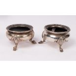 A near pair of George III silver cauldron salts, one Alexander Gardner,