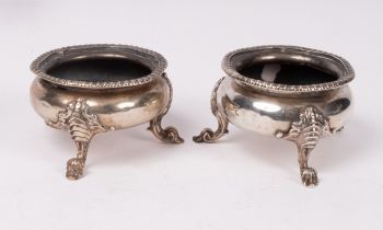 A near pair of George III silver cauldron salts, one Alexander Gardner,