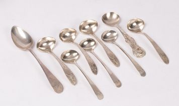Three Scottish silver mustard spoons, maker mark only AG, probably for Adam Graham, Glasgow,