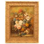 English School, 20th Century/Vase of Summer Flowers on a Marble Ledge/oil on canvas,