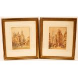 R Schiefer/Continental Street Scenes/signed/watercolour,