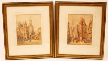 R Schiefer/Continental Street Scenes/signed/watercolour,