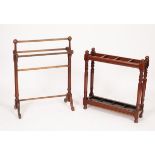 A mahogany stick/umbrella stand and an oak towel rail CONDITION REPORT: Towel rail