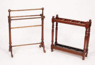 A mahogany stick/umbrella stand and an oak towel rail CONDITION REPORT: Towel rail