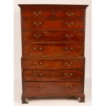 A Georgian mahogany tallboy chest, fitted six long and two short drawers on ogee bracket feet,