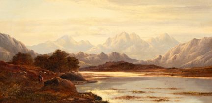 Charles Leslie (1835-1890)/Highlands Landscape/with lake and sheep to the foreground/signed and
