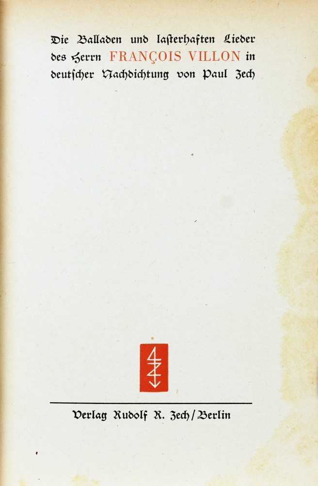 Einbände - Roter Halblederband mit intarsierter Deckelvignette, monogrammiert »HK« (Heinz Klein, Gel - Image 2 of 2