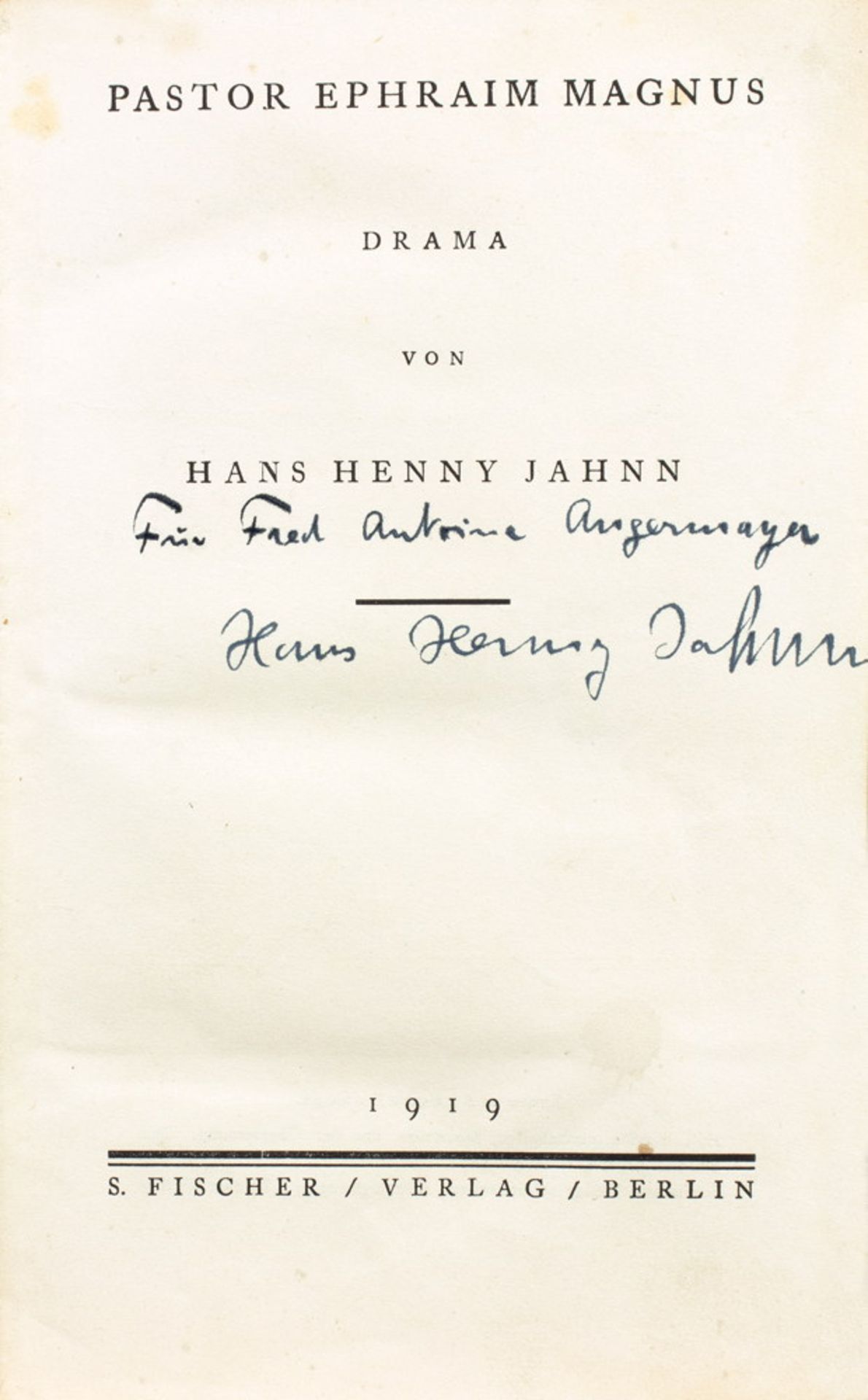 Hans Henny Jahnn. Pastor Ephraim Magnus.