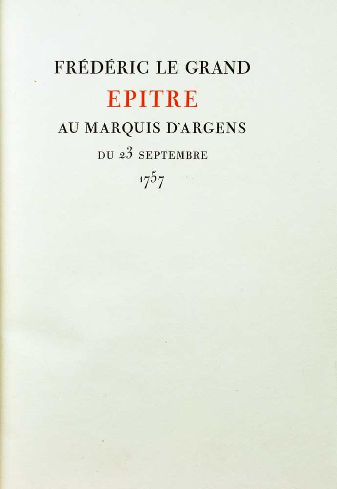 Officina Bodoni - Frédéric Le Grand. Epitre au Marquis d’Argens du 23 Septembre 1757. - Image 2 of 2