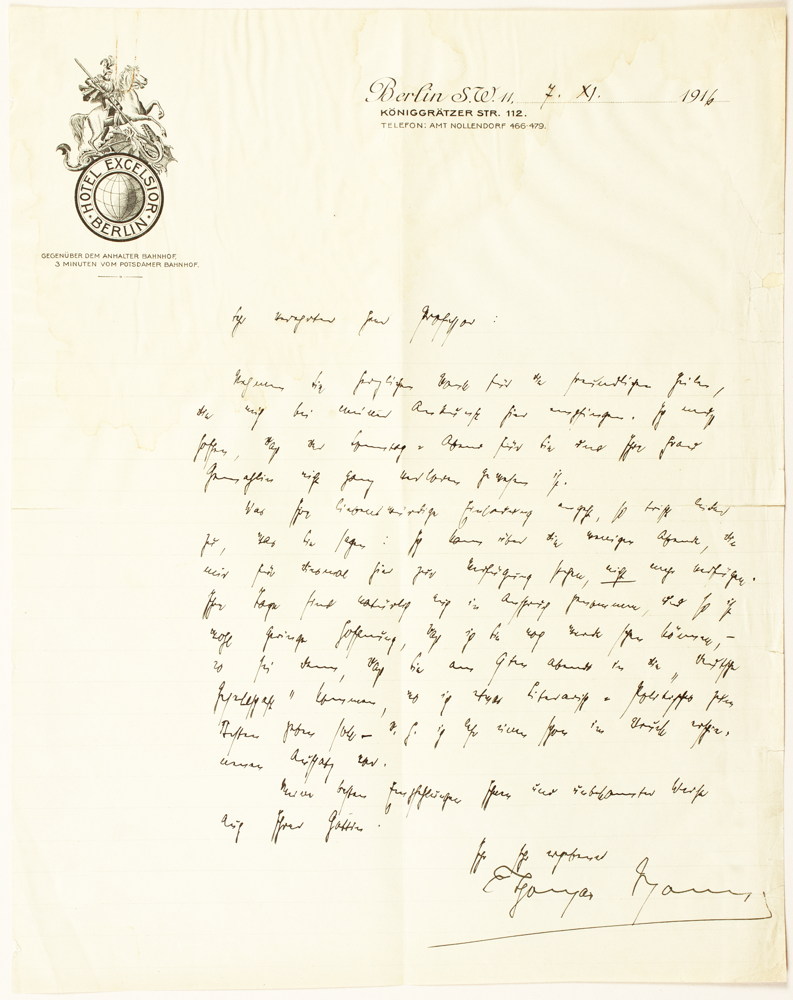 Thomas Mann. Eigenhändiger Brief mit Unterschrift.