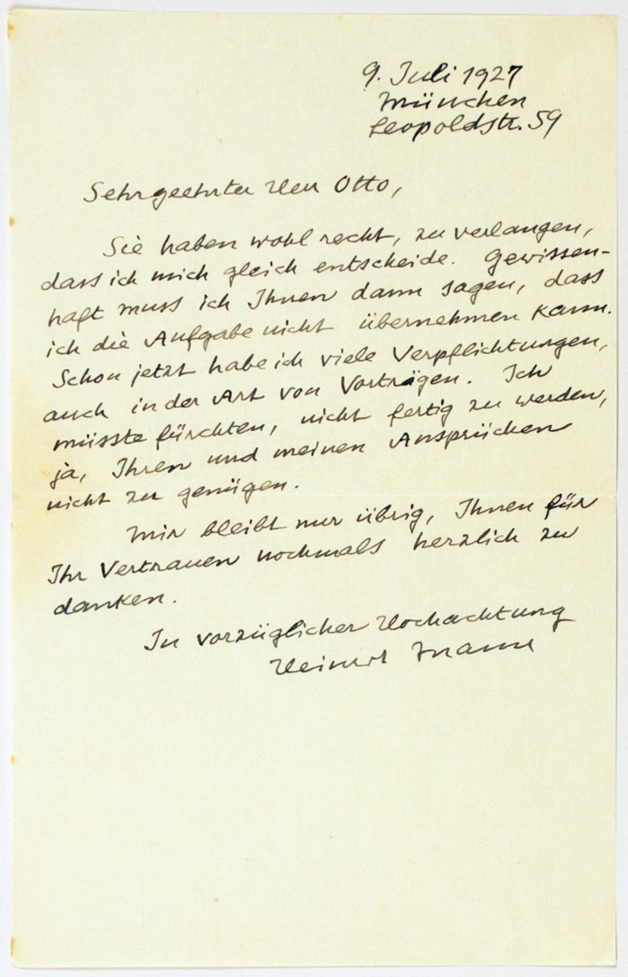 Heinrich Mann. Zwei eigenhändige Briefe mit Unterschrift, - Bild 2 aus 2