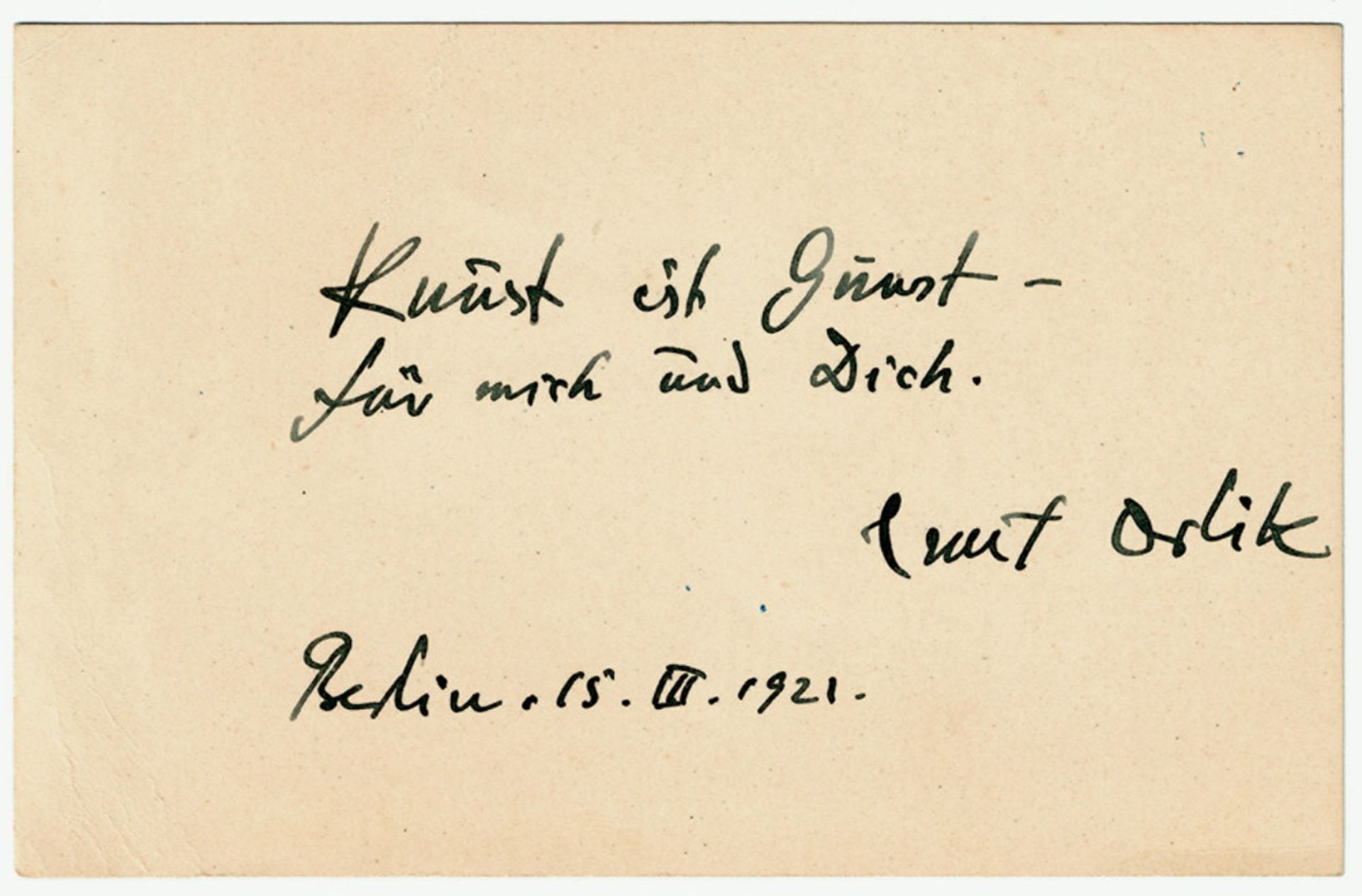 Emil Orlik. Zwei eigenhändige Briefe, einer mit Tuschzeichnung, und eine eigenhändige Karte, alle mi - Bild 3 aus 4