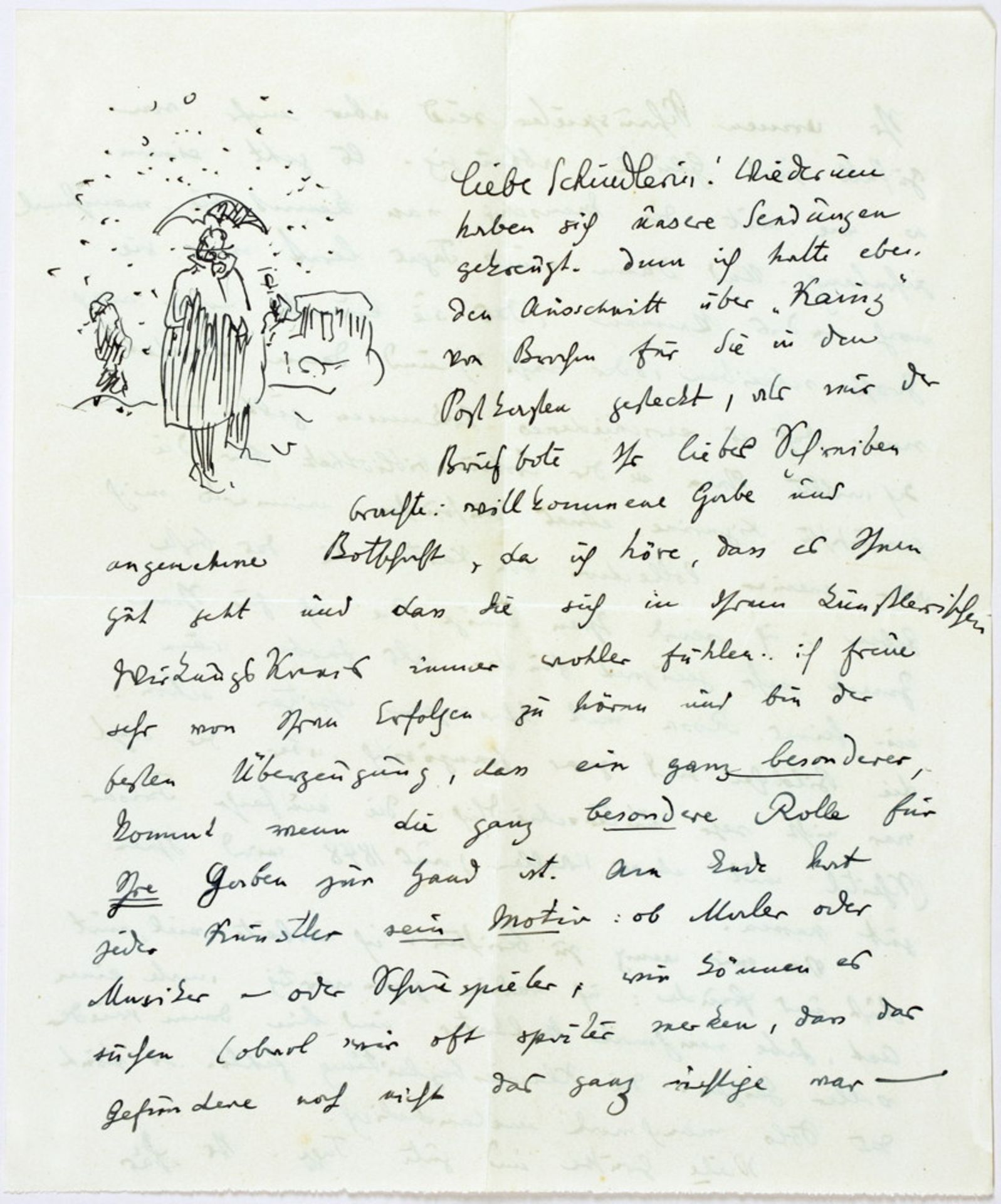 Emil Orlik. Zwei eigenhändige Briefe, einer mit Tuschzeichnung, und eine eigenhändige Karte, alle mi