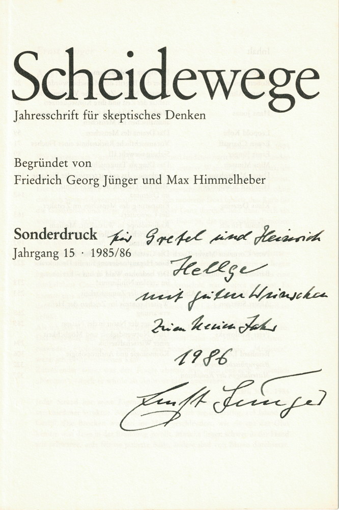 Ernst Jünger. Vier Sonderdrucke mit eigenhändigen, teils briefartigen Widmungen. - Image 3 of 4