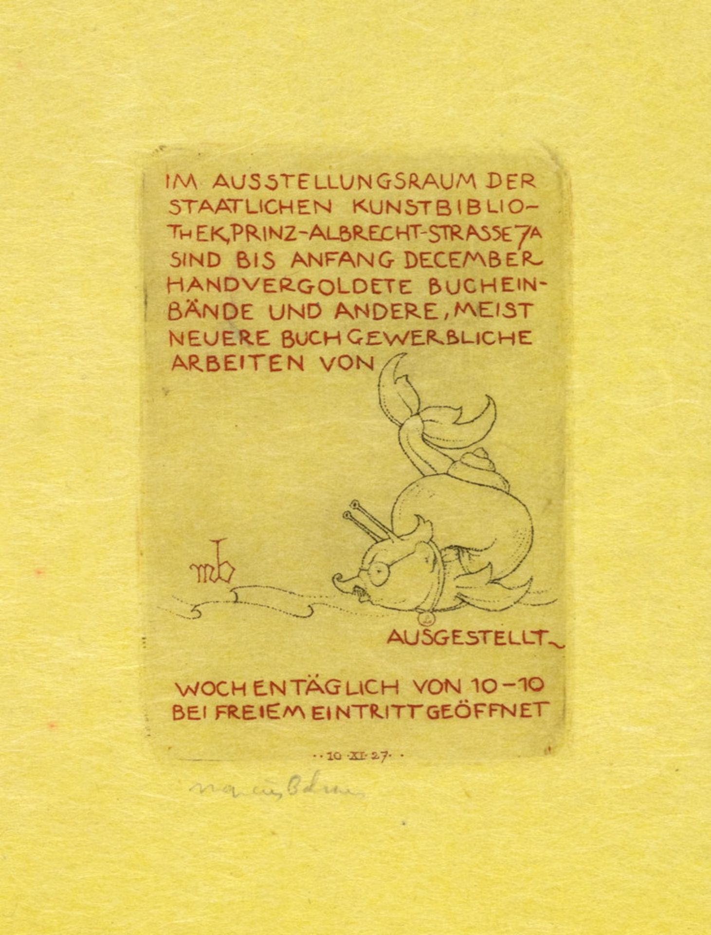 Marcus Behmer. Exlibris Gotthard Laske. - Ausstellung Kunstbibliothek Berlin. - Bild 2 aus 2