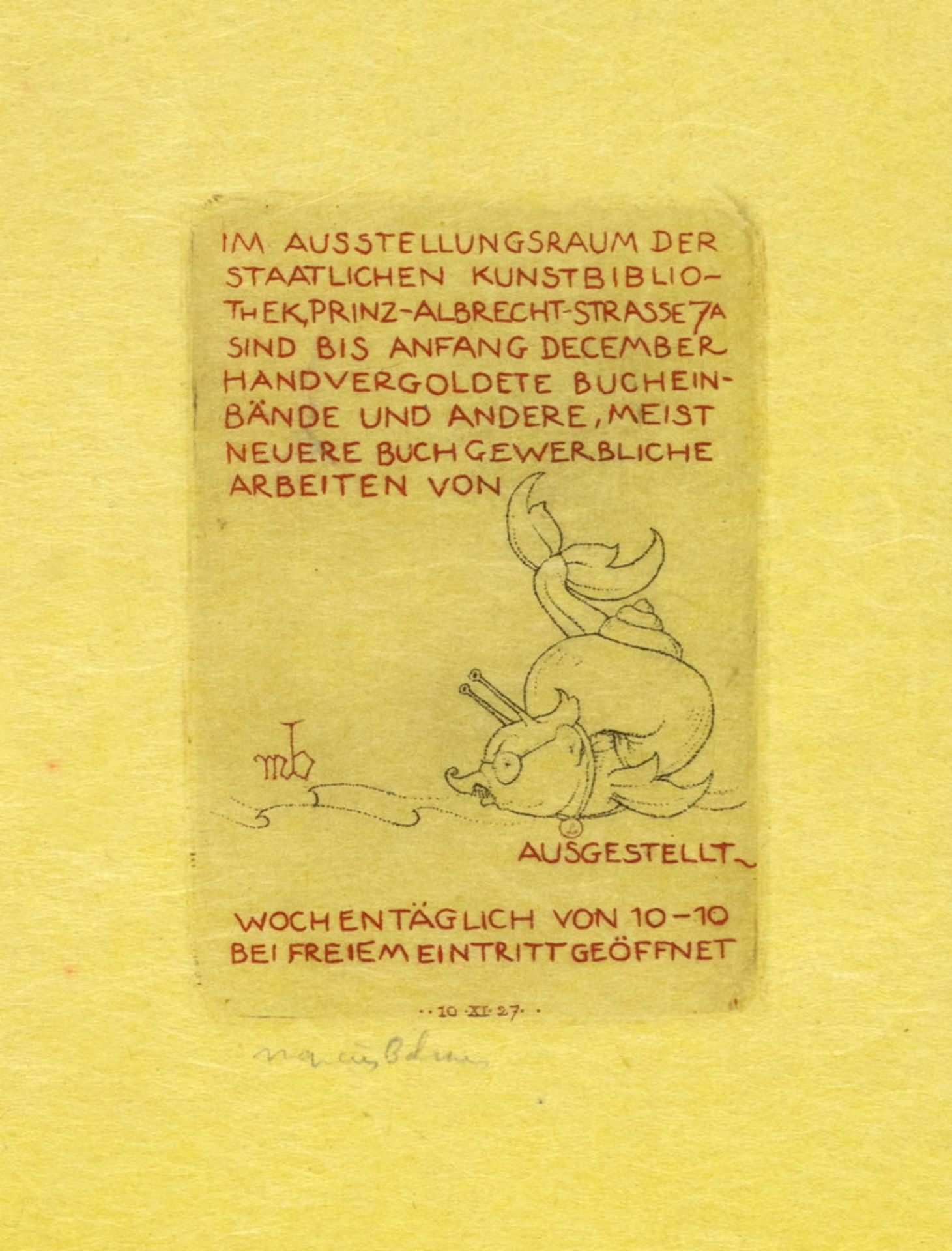 Marcus Behmer. Exlibris Gotthard Laske. - Ausstellung Kunstbibliothek Berlin. - Image 2 of 2