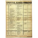 Kurt Schwitters - Städtische Bühnen Hannover. Spiel- und Probenplan vom 18. bis 26. Oktober 1931.