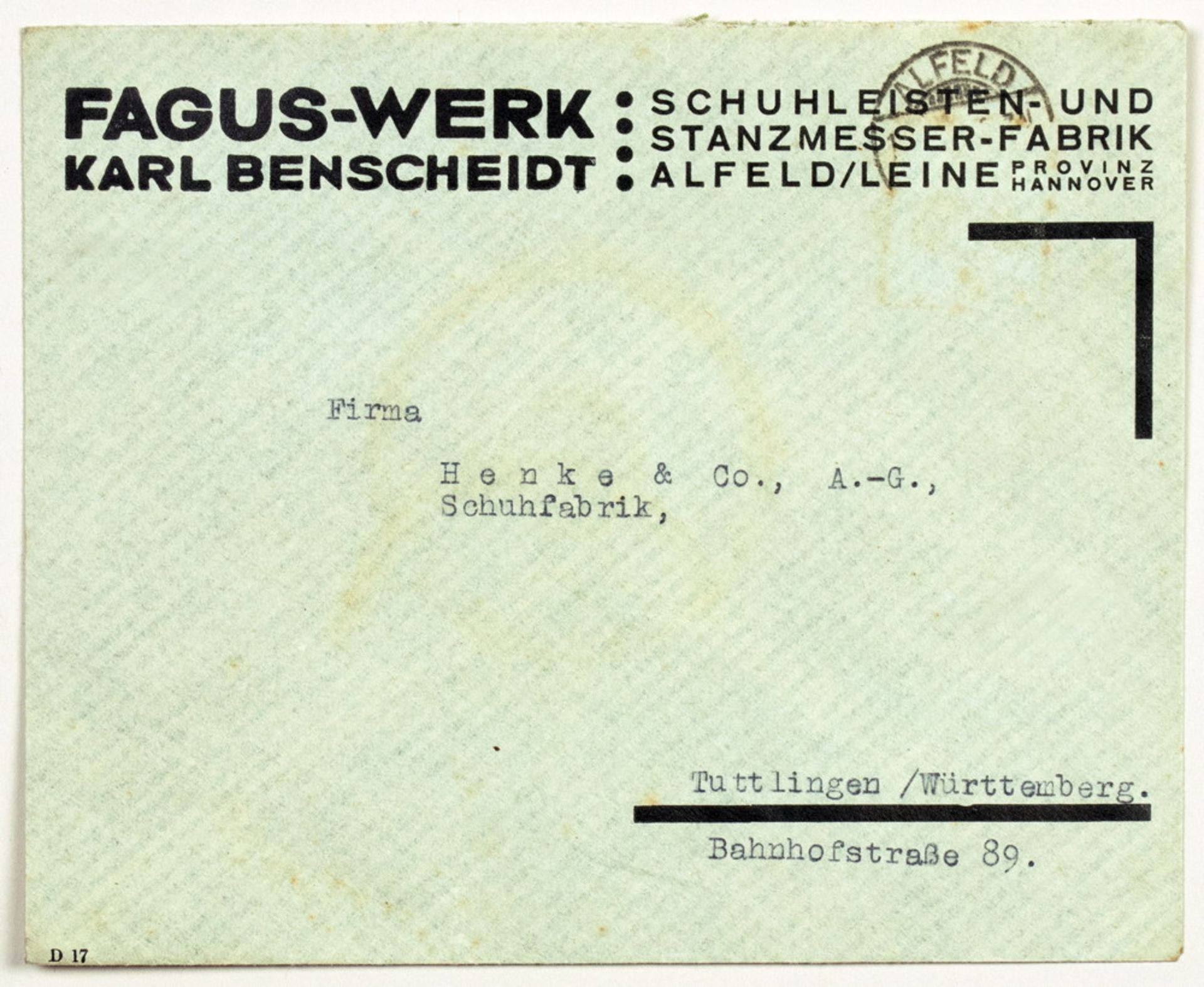 Johannes Molzahn. Vier Letterheads und eine Geschäftskarte für Fagus-Werk Alfeld. - Bild 4 aus 5