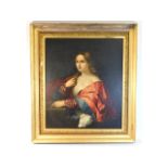 A large 19thC. Italian School gilt framed oil of woman by Giuseppe Mazzolini (1806-1876), image size