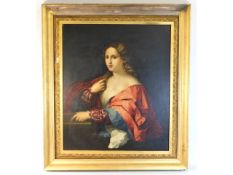 A large 19thC. Italian School gilt framed oil of woman by Giuseppe Mazzolini (1806-1876), image size