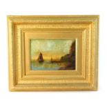 An unsigned 19thC. gilt framed oil on panel depict