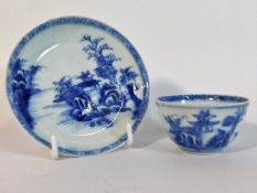 An 18thC. Chinese porcelain tea bowl & saucer, small, very faint hairline to cup, from Nanking cargo