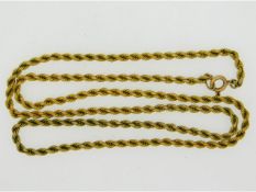 A 19in long 9ct gold rope chain, 11.4g