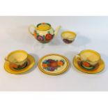 A Clarice Cliff Gayday pattern tea set for two, la