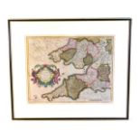 A 17thC. framed map of South West England & Cornwa