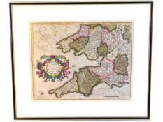 A 17thC. framed map of South West England & Cornwa